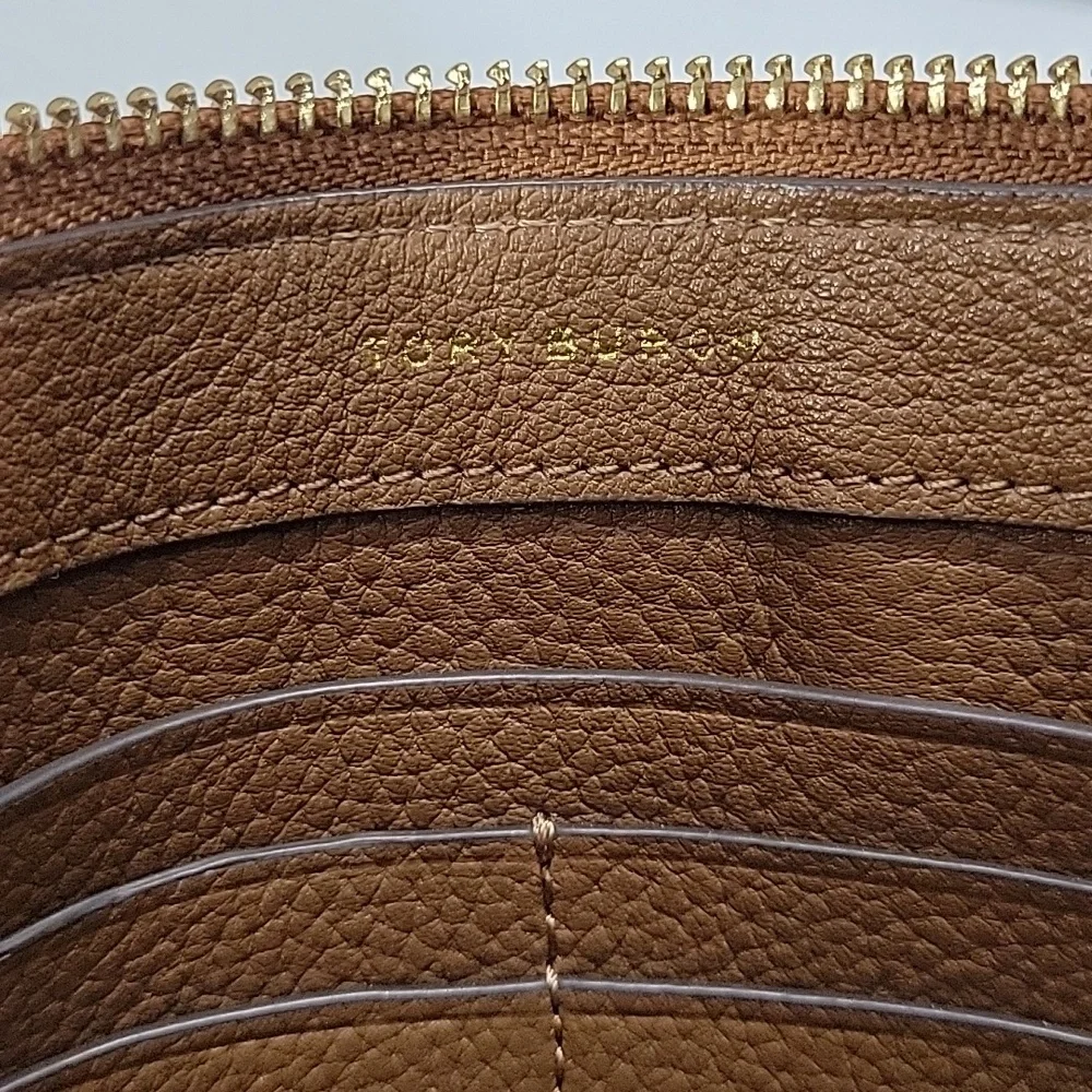 Tory Burch Brown Leather Crossbody Bag with Striped Accent